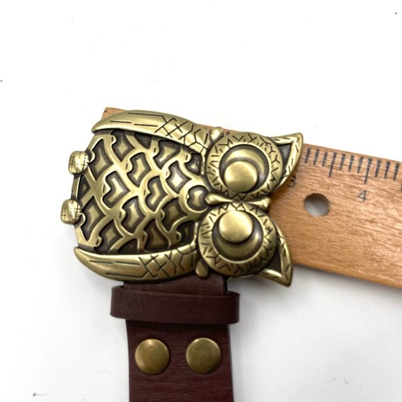Brass Owl buckle faux leather belt size LARGE - Owls are known for Good Luck !!! main image 8